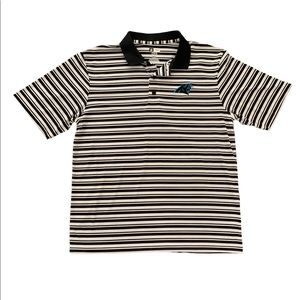 NFL Team Apparel Carolina Panthers White/Black Striped Polo Shirt Men’s Large